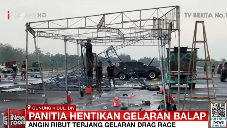 Diterjang Hujan dan Angin Kencang, Tenda Arena Balap Mobil di Gunungkidul Porak-poranda