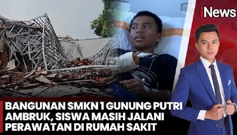 Ngeri! Detik-Detik Bangunan SMKN 1 Gunung Putri Ambruk, 42 Siswa Jadi Korban!