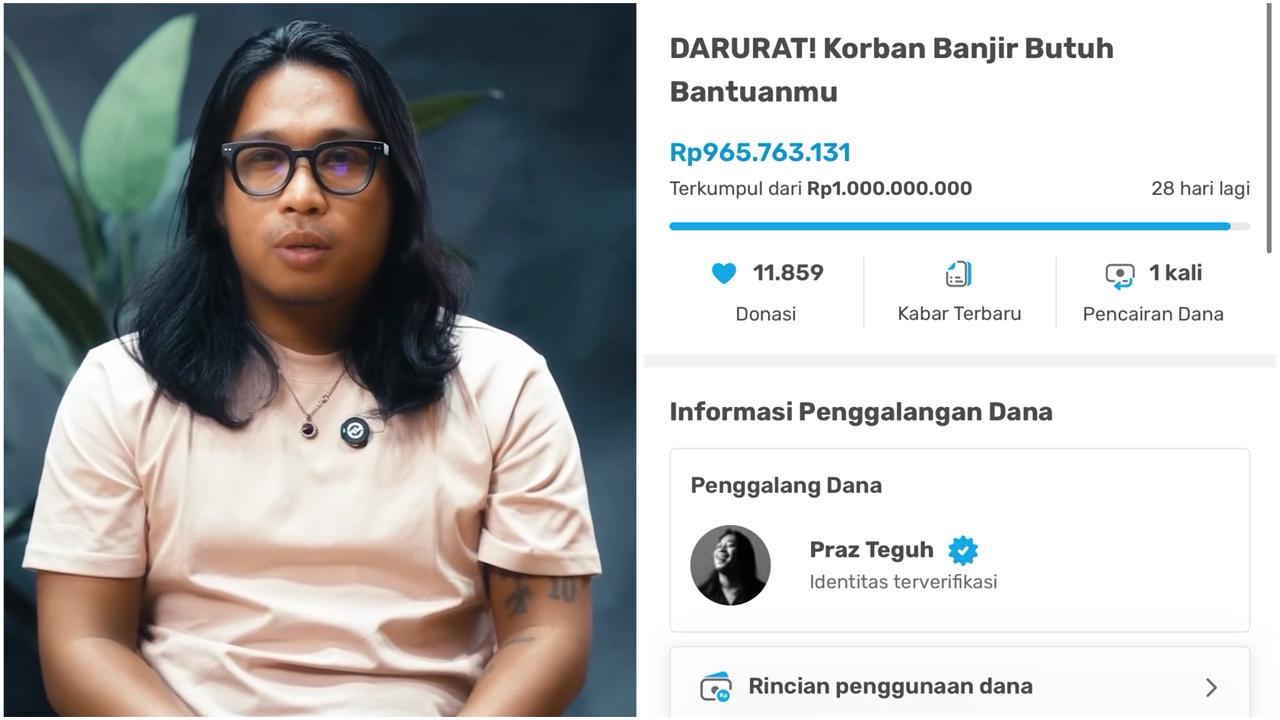 Salut! Praz Teguh Galang Dana untuk Korban Banjir Sumatera, Nominal Nyaris Rp1 Miliar