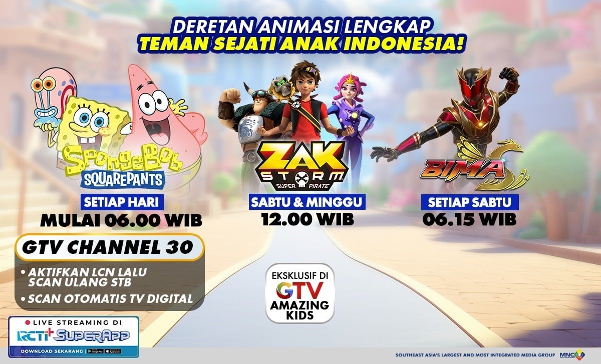 GTV Hadir di Channel 30, Deretan Animasi Siap Temani si Kecil Setiap Hari