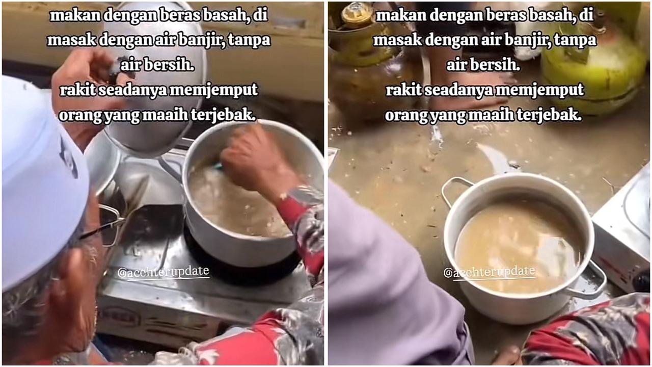 Memprihatinkan, Viral Video Warga Aceh Terpaksa Masak Nasi Pakai Air Banjir