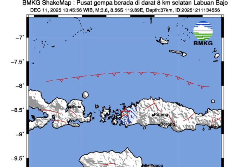 Gempa Hari Ini M3,6 di Labuan Bajo, Getaran Dirasakan Kuat Skala IV MMI