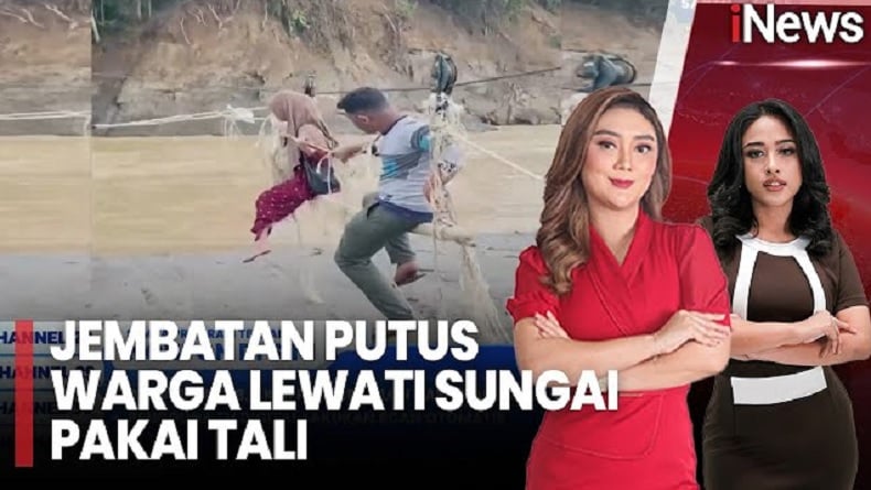 Jembatan Gantung Belum Diperbaiki, Warga Bireuen Nekat Seberangi Sungai dengan Tali