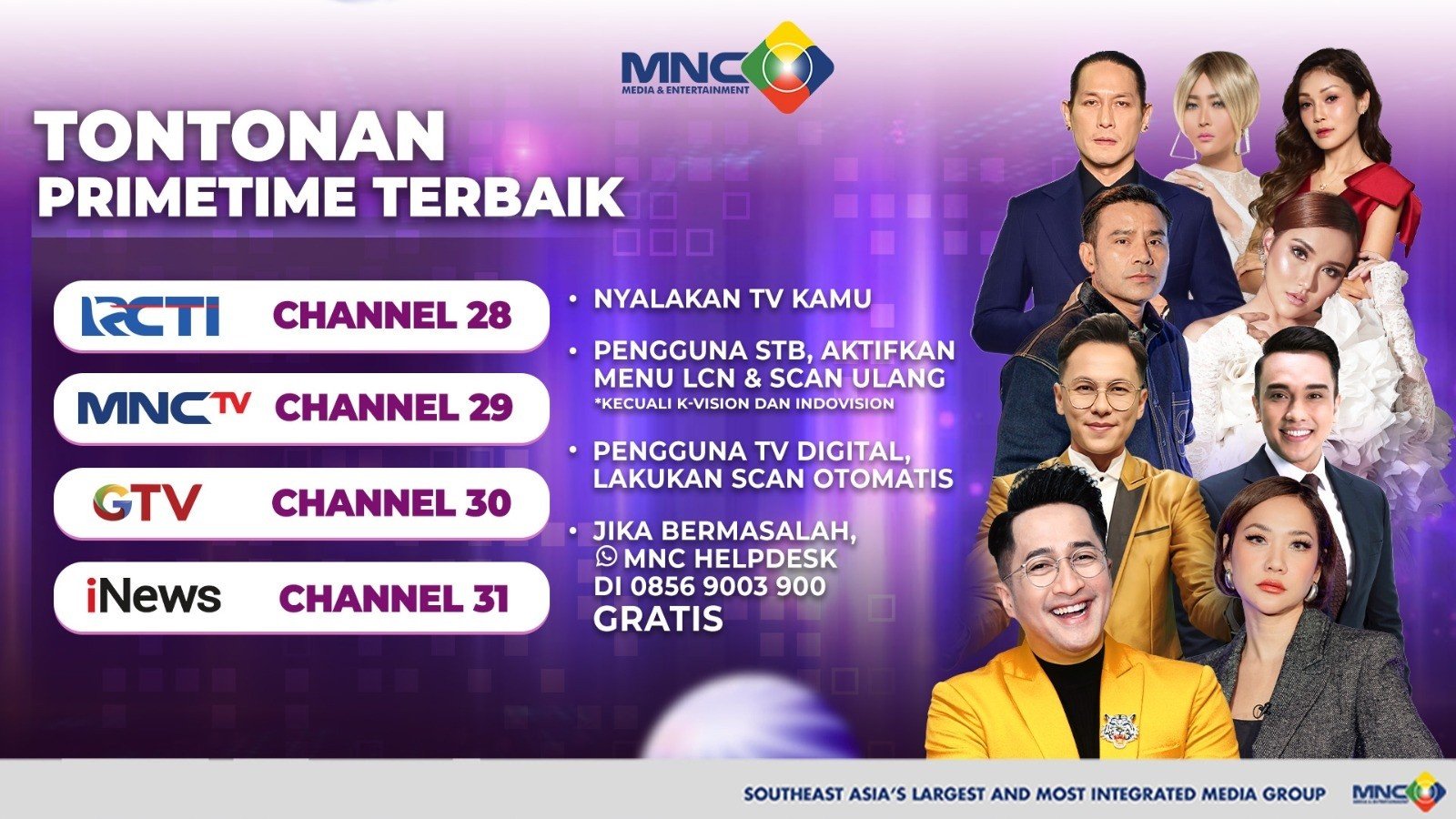 Saksikan Program Prine Time Terbaik di RCTI Channel 28, MNCTV Channel 29, GTV Channel 30, dan iNews Channel 31