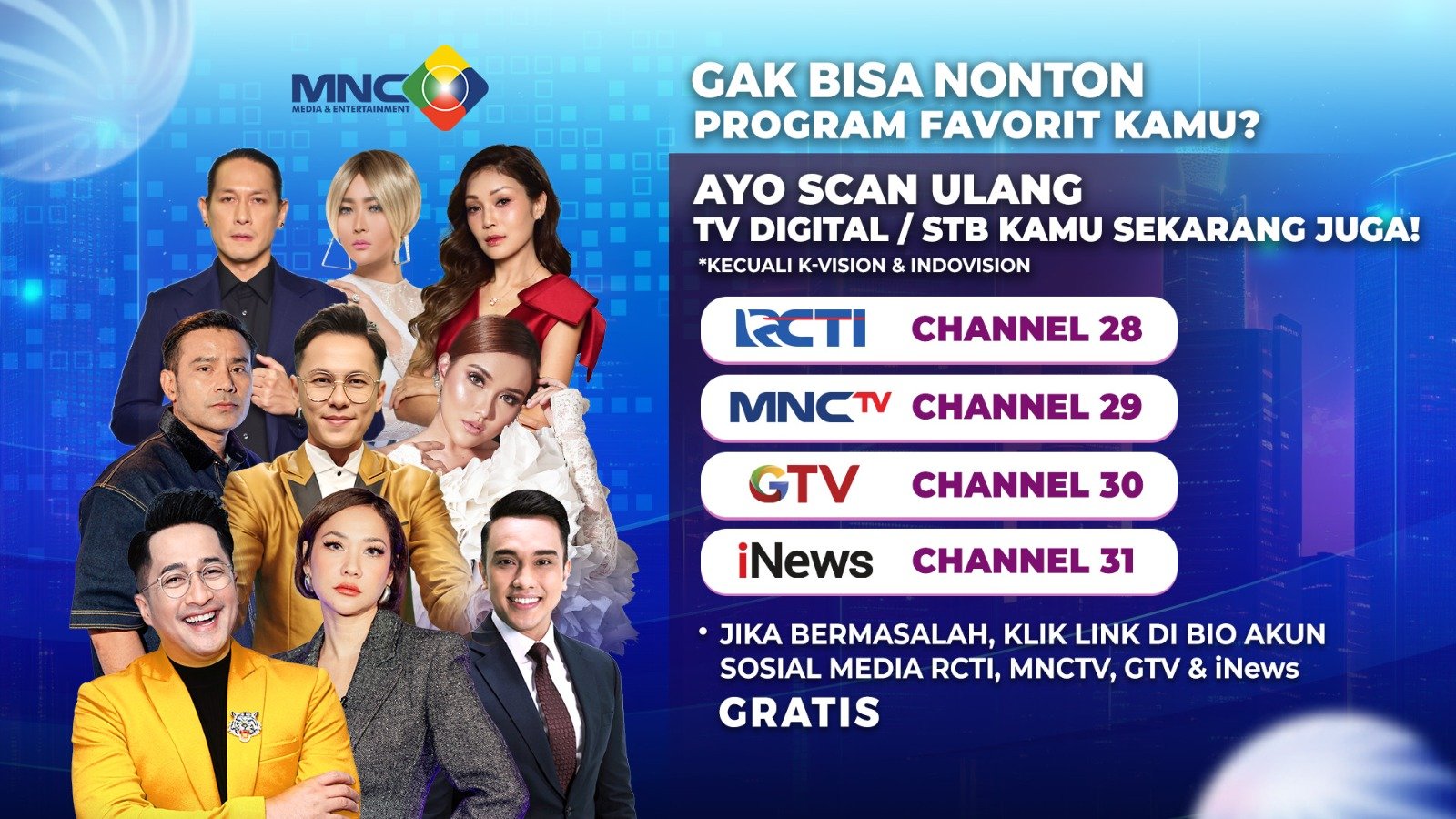 Jangan Kelewatan Semua Program Terbaik RCTI Channel 28, MNCTV Channel 29, GTV Channel 30, dan iNews Channel 31
