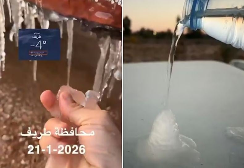 Viral! Setelah Hujan Salju Lebat Guyur Arab Saudi, Air Membeku Seketika