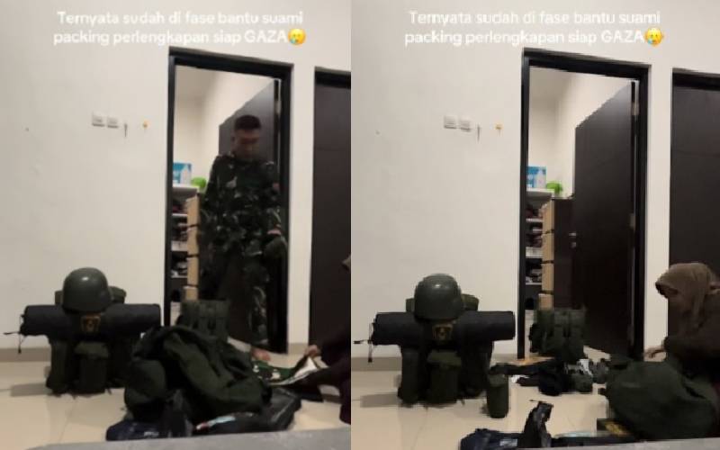 Momen Haru Istri Bantu Suami Persiapan Berangkat Jadi Pasukan Perdamaian ke Gaza