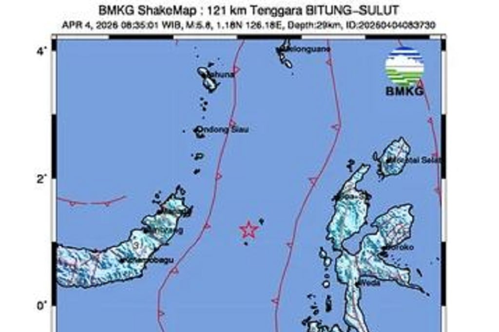 Gempa Hari Ini Magnitudo 5,8 Guncang Bitung Sulut
