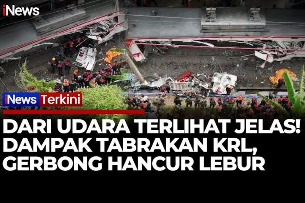 Mengerikan! Video Pantauan Udara Gerbong KRL Hancur usai Ditabrak KA Argo Bromo di Bekasi