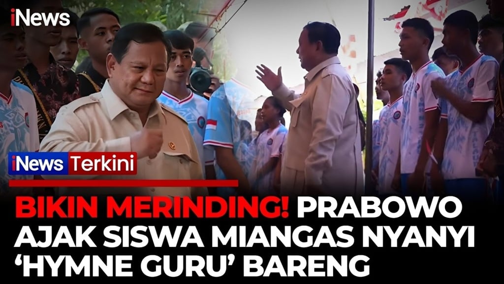Saat Prabowo Ajak Siswa SMKN 2 Talaud Nyanyi Hymne Guru