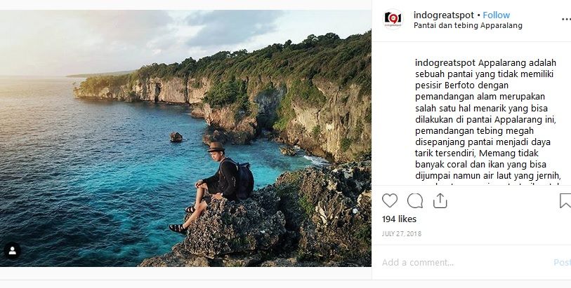 Eksotisme Pantai Appalarang, Tebing Karangnya Terlihat Instagenik