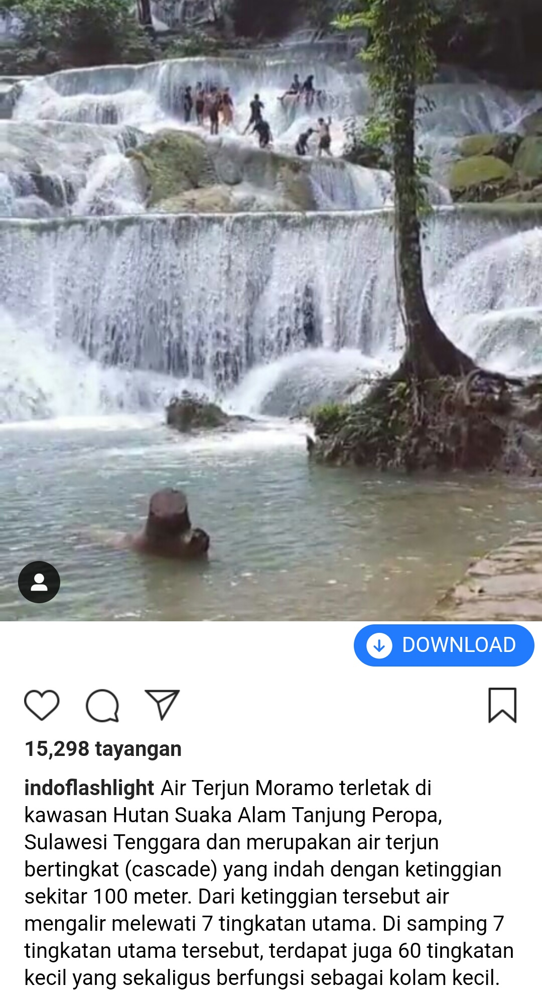 Terpikat Keindahan Air Terjun Moramo di Sulteng, Batuannya Unik Ada 7