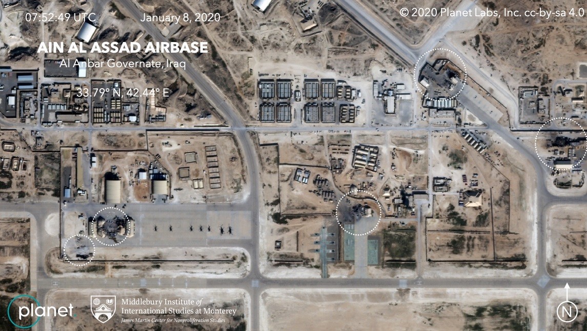 Irak Dampak serangan rudal Iran ke al-Asad airbase (Foto: Planet Labs Inc.)