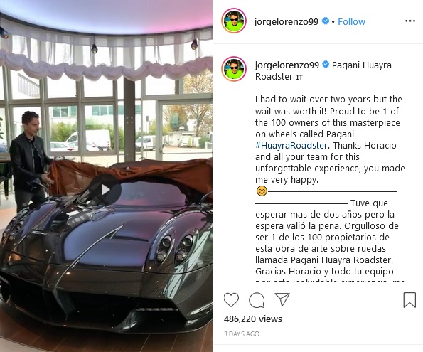 Pagani Lorenzo (Foto: Instagram @jorgelorenzo99)