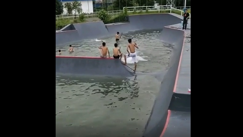 Skatepark di Jakabaring Sport Center Palembang-1 Skatepark di Jakabaring Sport Center Palembang yang menjadi arena kolam renang (Bambang Irawan/iNews)