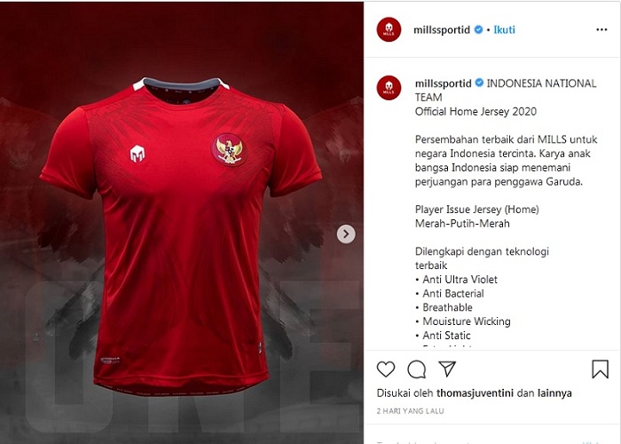 Jersey Mills 1 Jersey Baru Timnas Indonesia Garapan Mills (foto: Instagram)
