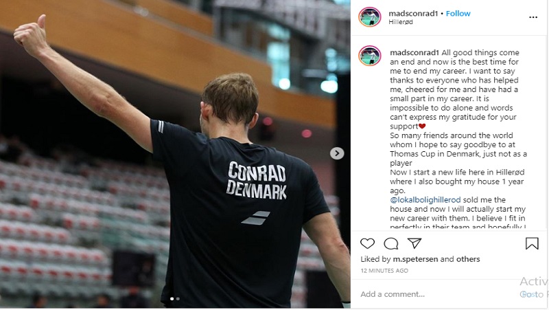 Mads Conrad Petersen Mads Conrad Petersen menyatakan pensiun dari dunia bulutangkis (foto: Instagram)