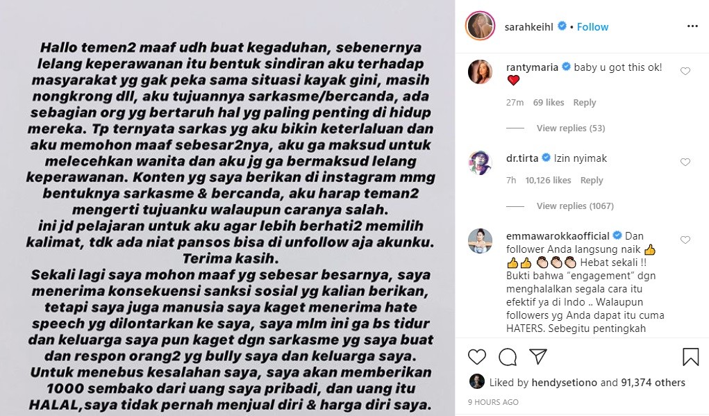 Sarah Keihl Akui Lelang Keperawanan untuk Donasi Corona Hanya 