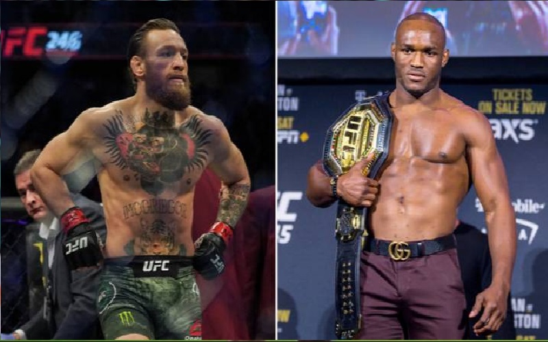 Kamaru Usman vs McGregor Kamaru Usman bersemangat menghajar Conor McGregor di atas Octagon UFC (foto: Sportbible)