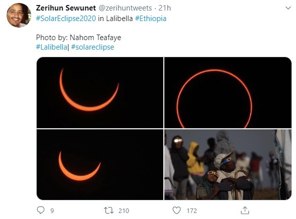 (Foto: Twitter) Penampakan Gerhana Matahari di Ethiopia