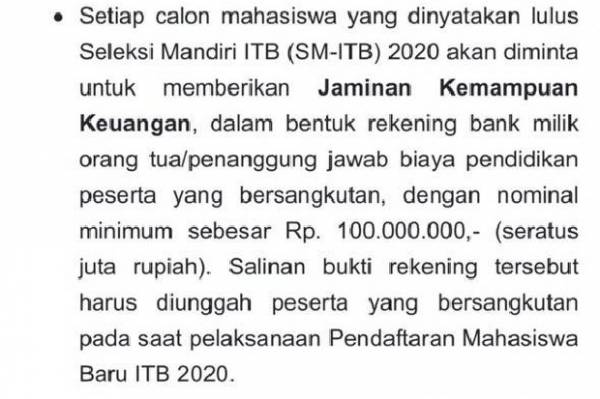 Screencapture Hasil tangkap layar laman resmi ITB untuk penerimaan calon mahasiswa baru untuk seleksi mandiri. (Foto: Sindonews).