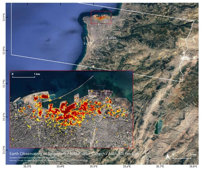 Beirut NASA Dampak ledakan Beirut (Foto: NASA/JPL-Caltech/Earth Observatory of Singapore/ESA)
