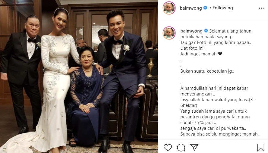 Baim Wong dan Paula Rayakan Ultah Pernikahan, Bahagiakan Mendiang