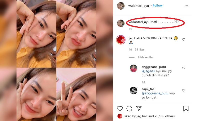 Ayu Wulantari instagram Unggahan terakhir Ayu Wulantari di Instgaram sebelum bunuh diri meloncat dari lantai 4 salah satu hotel di Jimbaran, Bali, Sabtu (28/11/2020). (Foto: Instagram)