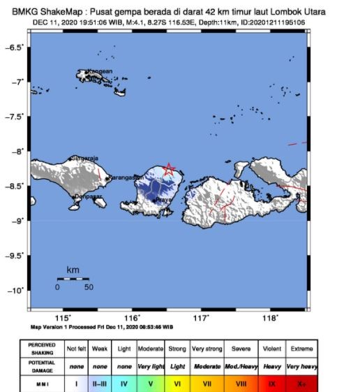 Gempa Terkini Magnitudo 4 1 Guncang Lombok Utara Getaran Hingga Karangasem Bagian 1