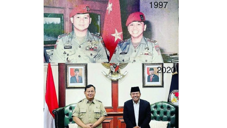 Foto lama dan baru Menhan Prabowo Subianto bersama Wamenhan Letjen TNI Muhammad Herindra yang diunggah Dahnil Anzar Simanjuntak, Rabu (23/12/2020). (Foto: Instagram).