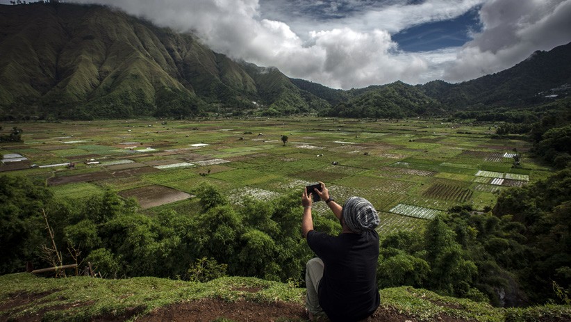 Panorama Gunung Rinjani ketika dipotret dari Sembalun, Kabupaten Lombok Timur, NTB. Foto: Antara