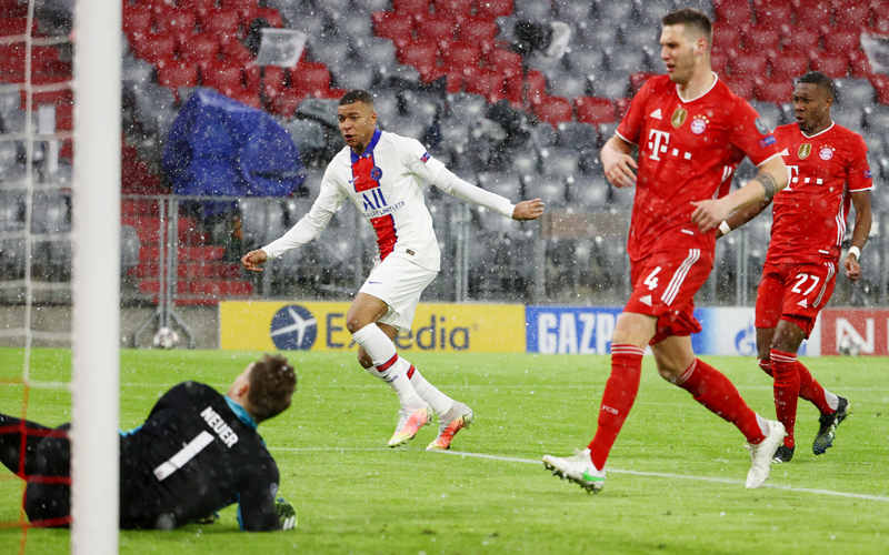 Bayern Munchen Vs PSG Kylian Mbappe membantu Paris Saint-Germain menang 3-2 pada leg pertama perempat final Liga Champions di Allianz Arena, Kamis (8/4/2021) dini hari WIB.