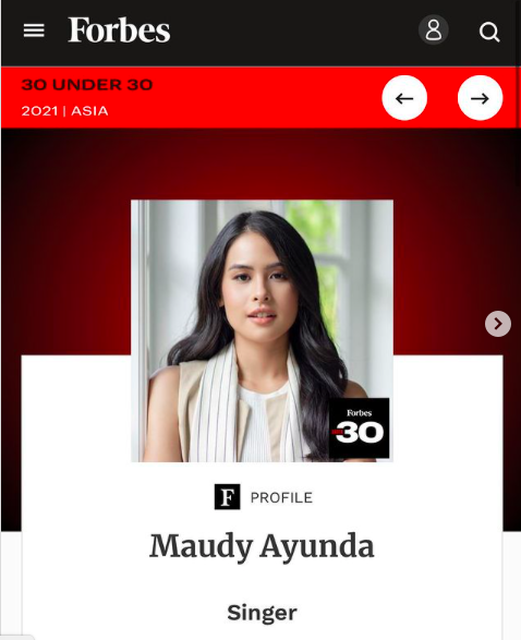 Maudy Ayunda Masuk Daftar 30 Tokoh Hebat Versi Majalah Forbes