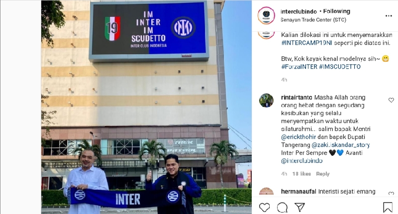 Erick Thohir 1 Erick Thohir dan Bupati Tangerang Zaki Iskandar (Foto: tangkapan layar IG Interclubindo)