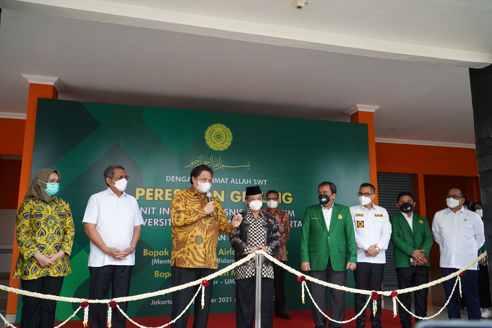 Airlangga Di UMJ Menko Airlangga Hartarto hadir memberi sambutan mahasiswa baru di UMJ, Rabu (15/9/2021) (Foto: Istimewa)