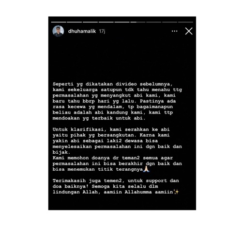 Story Dhuha Malik Insta Story Dhuha Malik terkait kasus ayahnya.