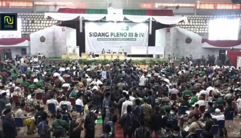Peserta memadati arena pemilihan Ketua Umum PBNU di Muktamar ke-34 NU, Lampung. (Foto akun Youtube NU Online).