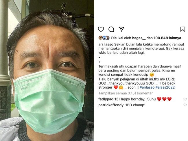 Ari Lasso unggahan terbaru Ari Lasso mengunggah foto terbarunya dengan rambut mulai tumbuh. (Foto: IG)