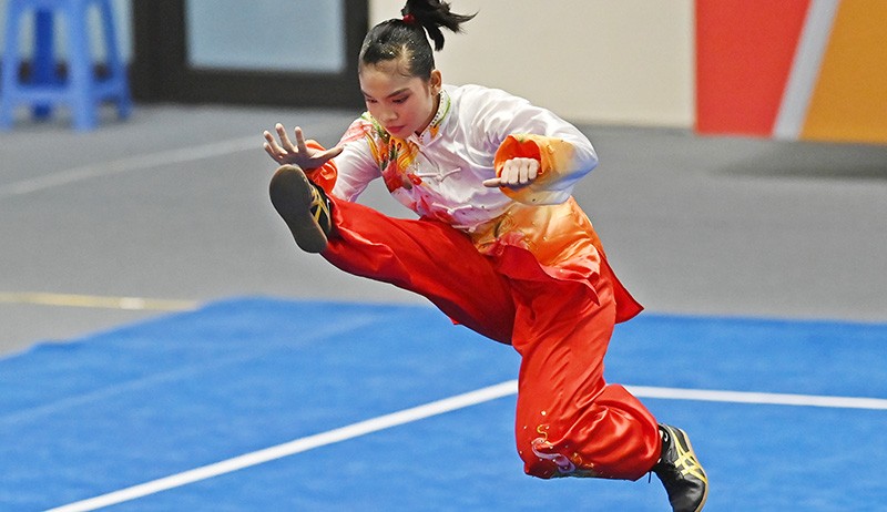 14 Ant Wushu 3 Dalam gelaran SEA Games 2021, wushu termasuk dalam cabang olahraga unggulan Indonesia. (foto: Antara)