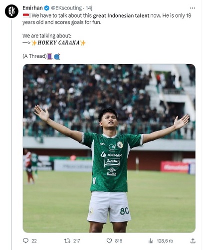 Emirhan membahas Hokky Caraka di akun Twitternya, @EKscouting)
