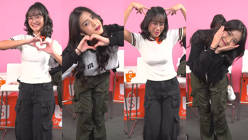 Freya dan Christy JKT48 berpose kiyowo di Shopee Live. (Foto: tangkapan layar)