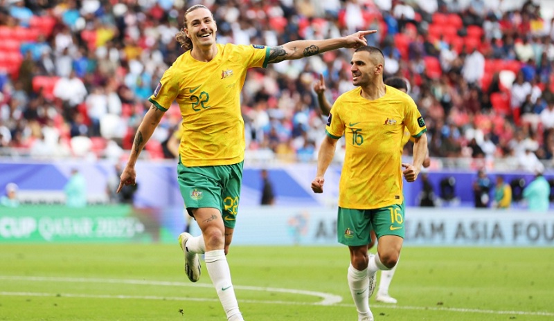 Timnas Australia menang 2-0 atas India pada matchday pertama Grup B Piala Asia 2023 di Ahmed bin Ali Stadium, Al Rayyan, Qatar, Sabtu (13/1/2024) malam WIB. (Foto: Socceroos)