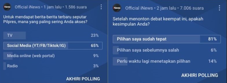 Mahfud MD, Cak Imin dan Gibran saling berpelukan dalam debat cawapres.