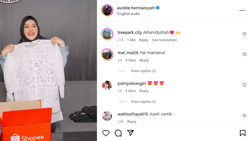 Postingan Aurel diserbu komentar netizen. (Foto: tangkapan layar/Instagram)