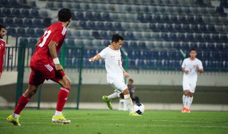 Timnas Indonesia U-23 menang 1-0 atas Uni Emirat Arab (UEA) pada laga uji coba di Stadion Shabab Al Ahli, Selasa (9/4/2024) dini hari WIB. (Foto: PSSI)