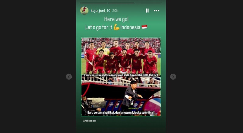 Pemain Kirgistan Joel Kojo ikut merayakan kesuksesan Indonesia yang lolos semifinal Piala Asia U-23 2024. (Foto: Instagram)