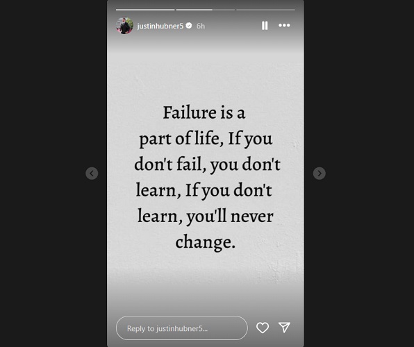 Justin Hubner menulis pesan bijak di Instagram Sto Justin Hubner menulis pesan bijak di Instagram Story usai indonesia kalah dari Irak. (Foto: Instagram @justinhubner5)