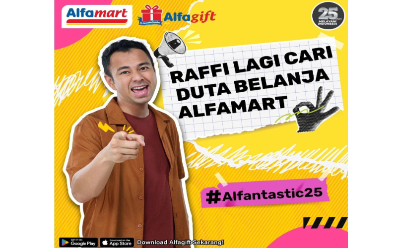 Belanja ke @alfamart atau melalui aplikasi @alfagift_idn dan jadi #DutaBelanjaAlfamart bersama Raffi Ahmad. (Foto: dok Alfamart)