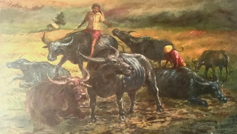 Lukisan Anak Kecil Menunggang Kerbau karya Basuki Abdullah. (Foto: Antara)