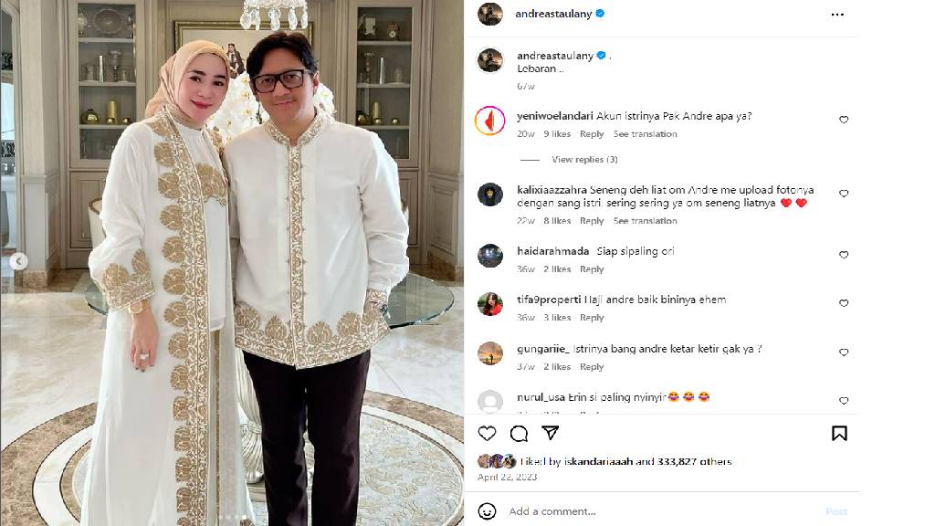 Wajah Erin terakhir terlihat di Instagram Andre Taulany 2023